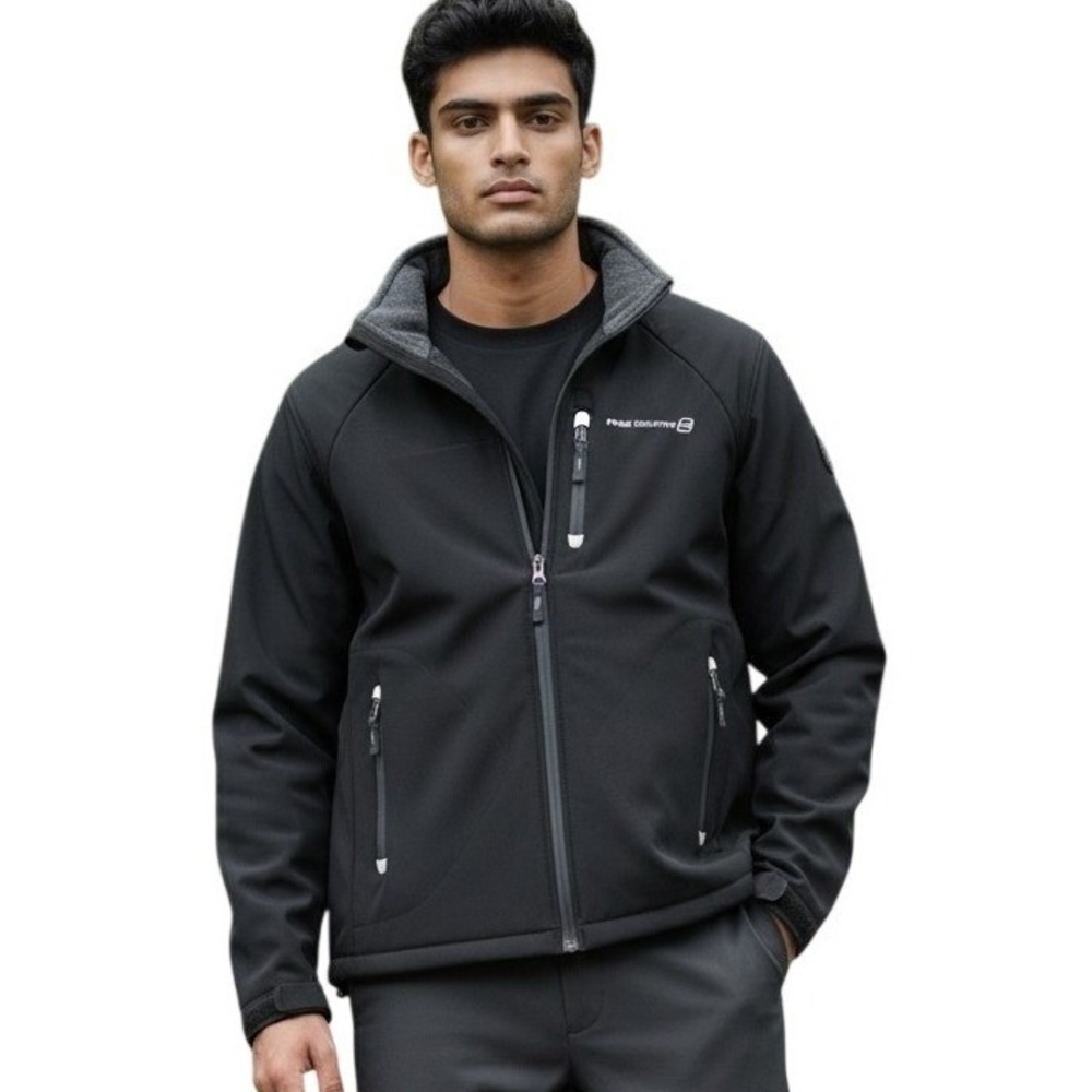 Free Country Mens Black Softshell Fleece Lined Full Zip Jacket Large